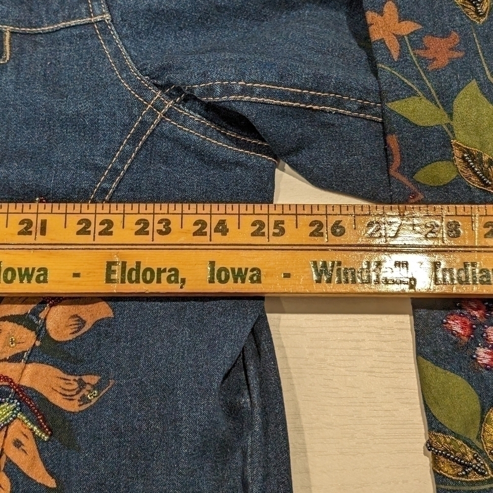 Susan Graver Bohemian Beaded  Embroidered Painted Denim Chore Jacket Floral  1X - Picture 14 of 16
